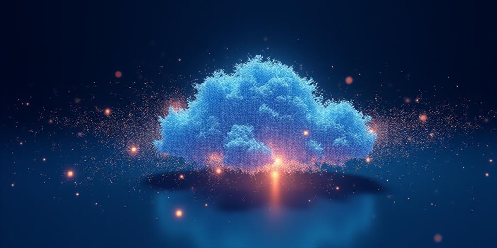 Abstract representation of data flowing into a structured crystal-like formation